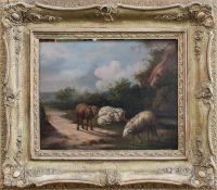 Romantiker (Landschafts- u. Tiermaler des 2. Drittel d. 19. Jh.)Weidende SchafeÖl/ Holz, 27 x 34 cm,