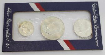 3 Münzen USA 1976, Silber, bankfrisch