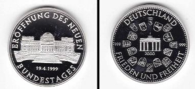 Medaille BRD 1999, Eröffnung des Neuen Bundestages, 15g Feinsilber, PP