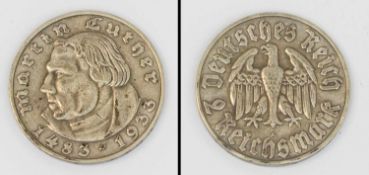 2 Reichsmark Deutsches Reich 1933 A, Martin Luther, Silber