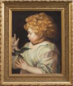 Unbekannt (Genre- u. Figurenmaler d. 1. Hälfte d. 20. Jh.)Kinderportrait mit SchwalbeÖl/