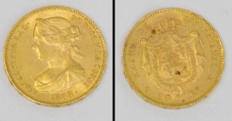 10 Escudo Spanien 1868, Isabel, Gold