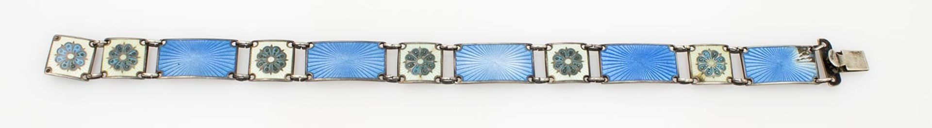 Armband 925er Silber, 13,6 g, eckige Kettenglieder mit Cloisonnétechnik, Steckverschluß, L. 18 cm