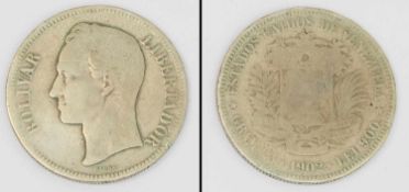 5 Bolivares Venezuela 1902, Silber