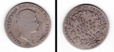 1/6 Taler Preussen 1816 A, Friedrich Wilhelm III, Silber