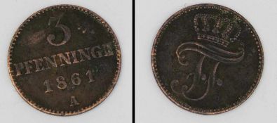 3 Pfennig Mecklenburg Schwerin 1861 A, Friedrich Franz