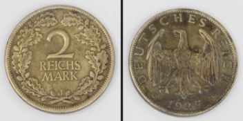 2 Mark 1925 J, Weimarer Republik, Silber, 9,86g