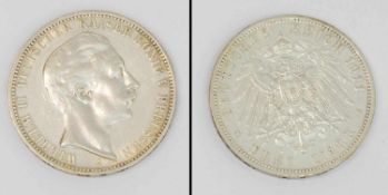 3 Mark Preussen 1911 A, Wilhelm II., Silber, vz.