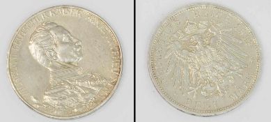 3 Mark Preussen 1913 A, Wilhelm II. in Uniform, Silber