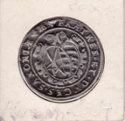 1/2 Taler Sachsen 1597, Christian II., Johann Georg I. u. August, Silber, ss+ mit Henkelspur