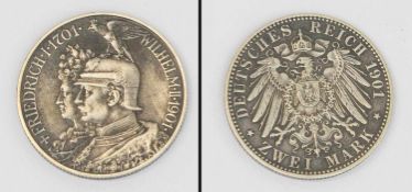 2 Mark Preussen 1901 A, 200jähriges Bestehen des Königreichs Preussen, Silber, vz