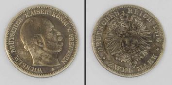 2 Mark Preussen 1876 A, Wilhelm I., Silber