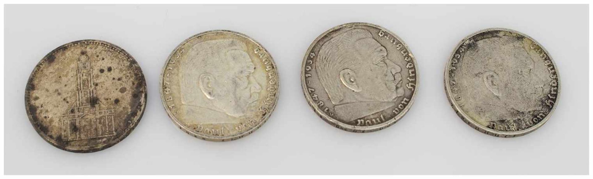 4 x 5 Reichsmark Deutsches Reich, Hindenburg u. Gedächtniskirche, Silber