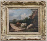 Romantiker (Landschafts- u. Tiermaler des 2. Drittel d. 19. Jh.) Weidende Schafe Öl/ Holz, 27 x 34