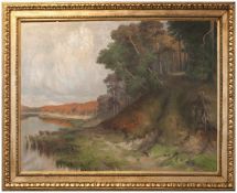 F. Plath (Landschaftsmaler d. 2. Hälfte d. 19. Jh.) Boddenlandschaft Öl/ Leinwand, 96 x 130 cm,