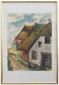 Christel Kruse (Landschaftsmalerin u. Grafikerin des 20. Jh.) Bauernhäuser Pastellkreide, 32 x 24