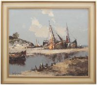 Unbekannt (Landschafts- u. Marinemaler d. 20. Jh.) Fischerboote am Strand Öl/ Leinwand, 59 x 69