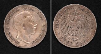 5 Mark Preussen 1900 A, Wilhelm II., Silber, ss