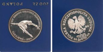 200 Zloty Polen 1984, Olympiade Eiskunstlauf, Silber, PP