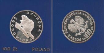 100 Zloty Polen 1978, Biber, Silber, PP