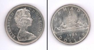 1 Dollar Canada 1966, Kanu, Silber, stgl.