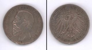 5 Mark Baden 1900 G, Friedrich, Silber, ss (am Rand gedellt)
