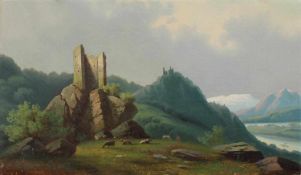 R.P. Bühl (Maler u. Zeichner des 19. Jh.) Burgruine in romantischer Landschaft Öl/ Leinwand, 35 x 61