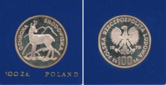 100 Zloty Polen 1979, Gemse, Silber, PP
