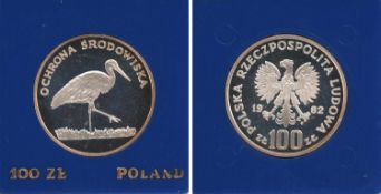 100 Zloty Polen 1982, Storch, Silber, PP