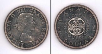 1 Dollar Canada 1964, Charlottetown Quebec, Silber, stgl.