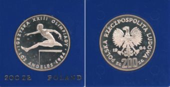 200 Zloty Polen 1984, Olympia Hürdenläufer, Silber, PP