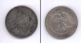 5 Reichsmark Weimarer Republik 1932, Eichbaum, Silber, Randdelle