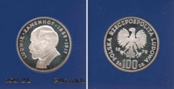 100 Zloty Polen 1979, Zamenhof, Silber, PP