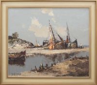Unbekannt (Landschafts- u. Marinemaler d. 20. Jh.) Fischerboote am Strand Öl/ Leinwand, 59 x 69