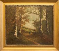 Koch (Landschafts- u. Genremaler um 1900) Reisigsammlerin Öl/ Leinwand, aufgezogen, 45 x 53 cm,