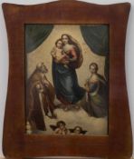 Jugendstilrahmen um 1900, gerahmter Metalldruck mit der Sixtinischen Madonna von Raffael,