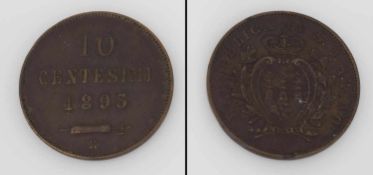 10 Centissimi San Marino 1893, Wappen, ss-vz, selten