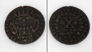 10 Centavos Portugal 1759, Bronze, Randkerbe
