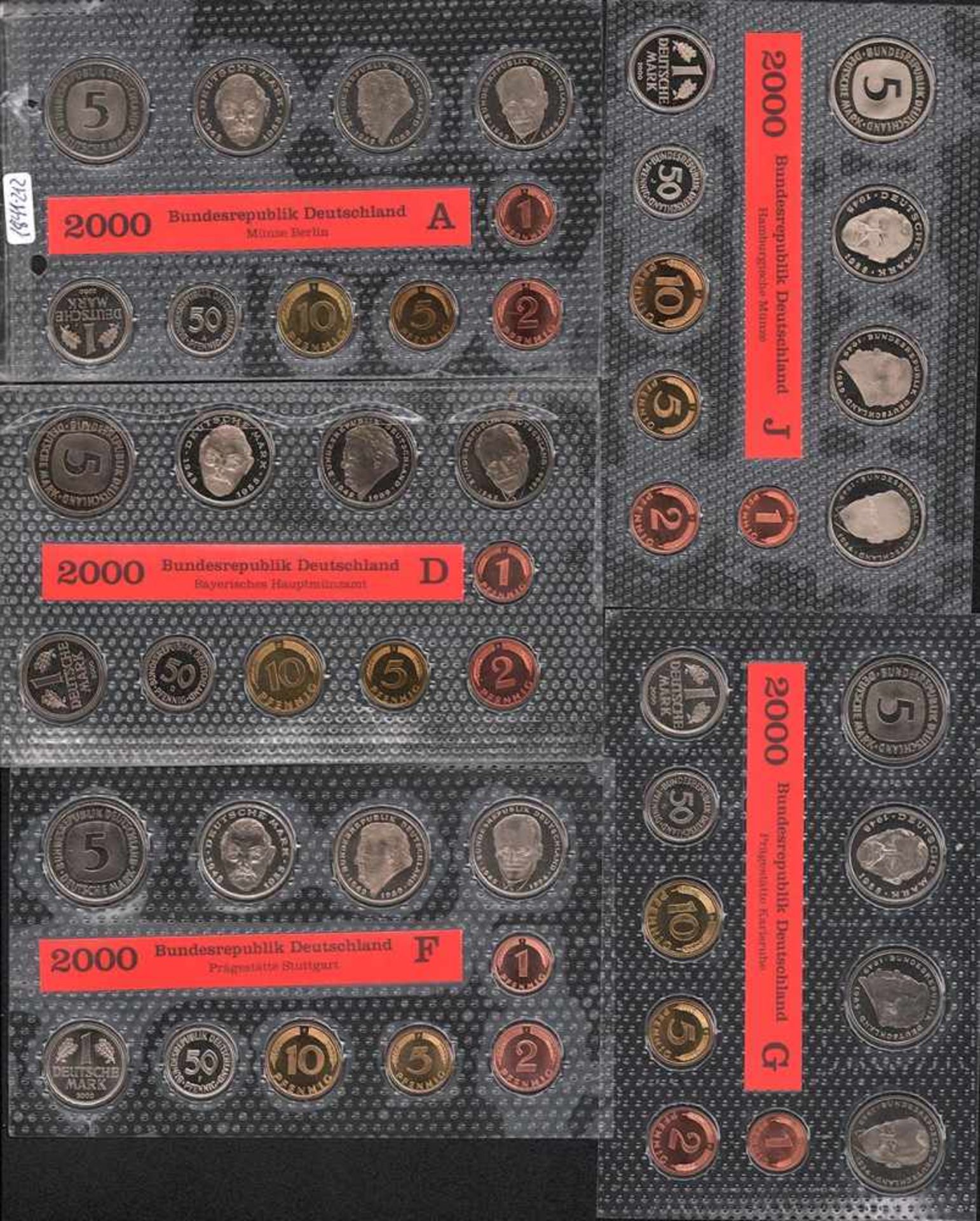 5 Münzsätze BRD 2000 A/ D/ F/ G/ J, PP