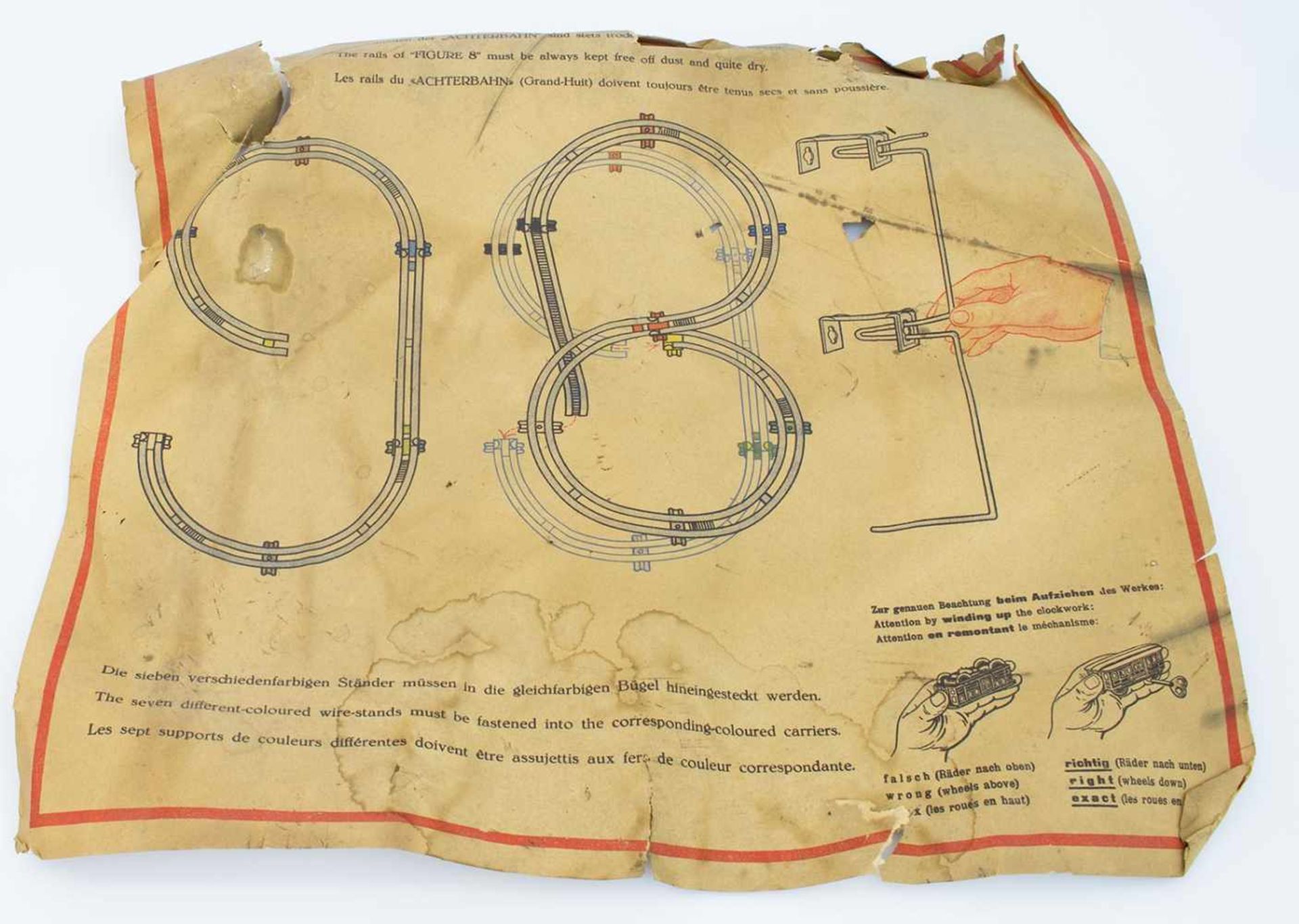 Achterbahn Blechspielzeug um 1930er Jahre, kompletter Schienensatz mit zwei Wagen mit - Bild 2 aus 2