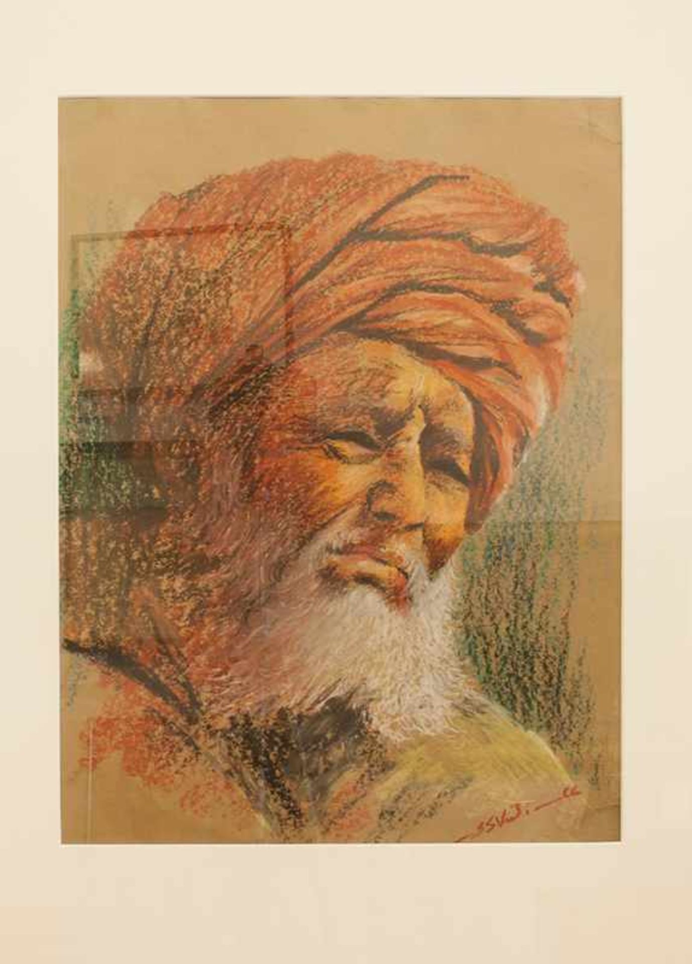 Unbekannt (Portraitmaler um 1920er Jahre) Weißbärtiger Muslim Pastell/ Gouache, 43 x 33 cm, ger.,