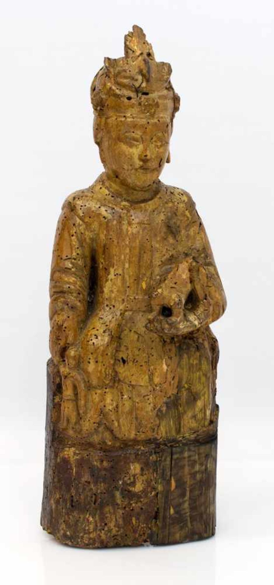 Chinesische Holzschnitzerei 18./ 19. Jh., wohl Figur eines chinesischen Prinzen mit 2 kleinen