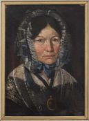 Unbekannt (Biedermeier Bildnismaler um 1820) Portrait mit Spitzenhaube Öl/ Leinwand, 50 x 35 cm,