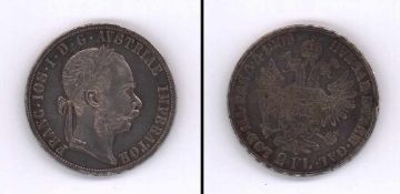 2 Gulden Österreich 1886, Franz Joseph, Silber, vzgl. mit Randkerbe