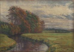 Bruhn (Landschaftsmaler d. 19./ 20. Jh.) Spätsommerlandschaft Öl/ Leinwand, 45 x 64 cm, unger.,