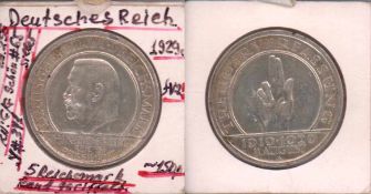 5 Mark Deutsches Reich 1929 A, Schwurhand, Silber, fvz