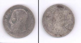 5 France Belgien 1869, Leopold II., Silber, ss