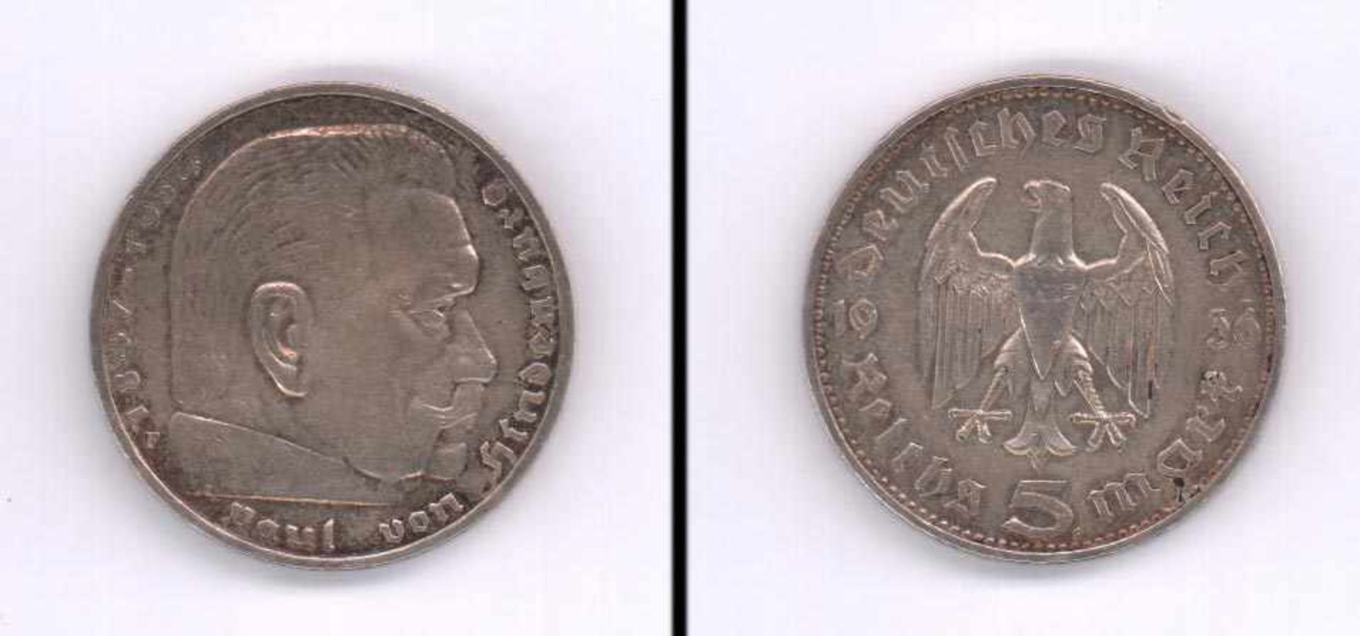 5 Reichsmark Deutsches Reich 1936 F, Hindenburg, Silber