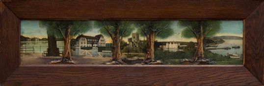 Panoramabild Glücksburg mit Schloss und Umgebung Gemälde mit hinterlegten Fotos, 13,5 x 67 cm,