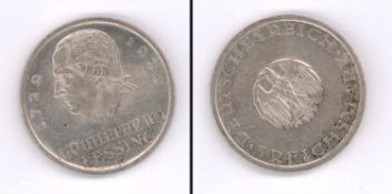 5 Mark Deutsches Reich 1929 G, Lessing, Silber, ss-vz.